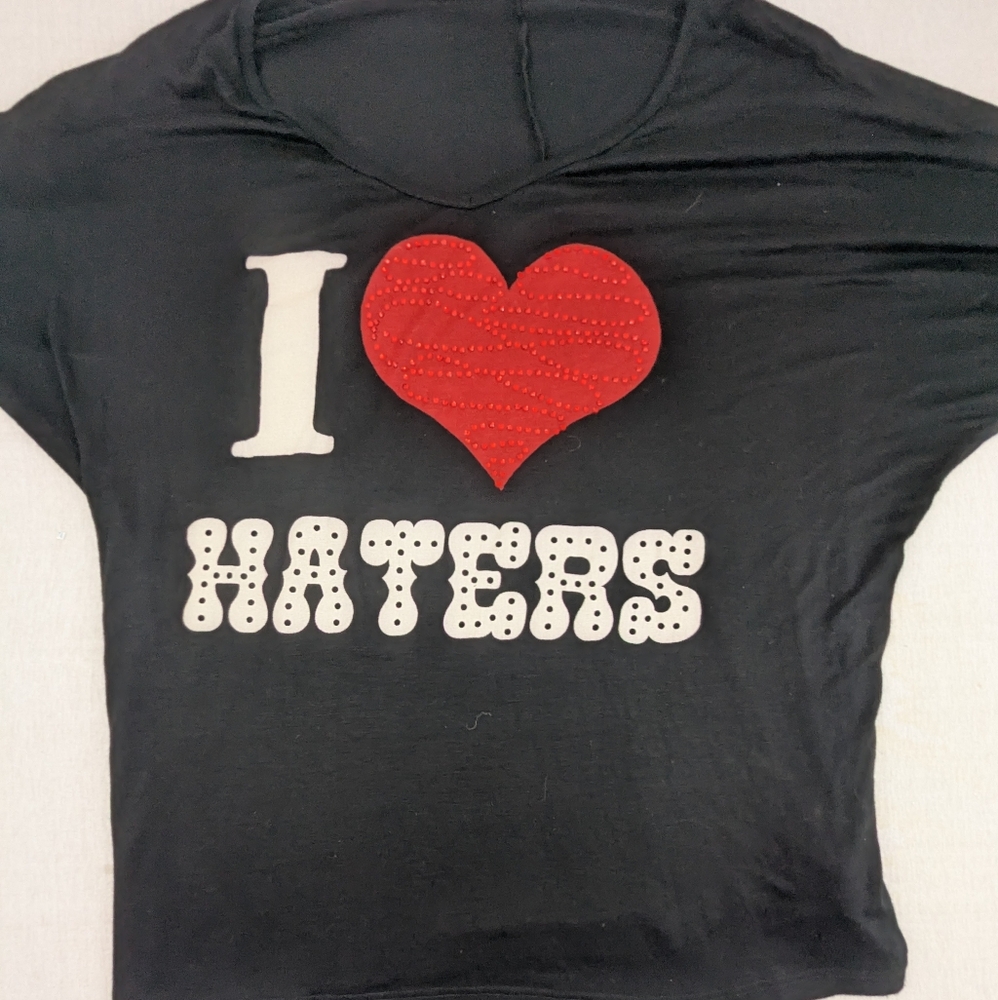 Ritual I Love Haters Black Blouse With Red Bling Heart XL